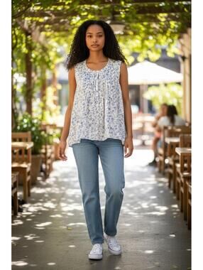 GAP Floral Pintuck Sleeveless Blouse Top CottageCore Boho XL